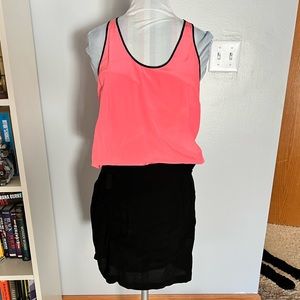 Diane von Furstenberg Coral and Black Racerback Loranne Dress with ruched skirt